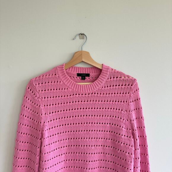 J. Crew Balloon Sleeve Pointelle Crew Neck Cotton Pullover Sweater Pink XS - Picture 4 of 8